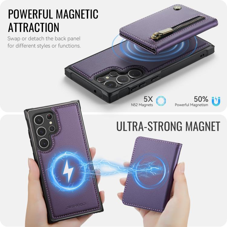 JEEHOOD J12 Esclusiva custodia per telefono con cerniera, protezione RFID e MagSafe, porta carte., For Samsung Galaxy S22 Ultra 5G, For Samsung Galaxy S22+ 5G, For Samsung Galaxy S22 5G, For Samsung Galaxy S21 FE 5G