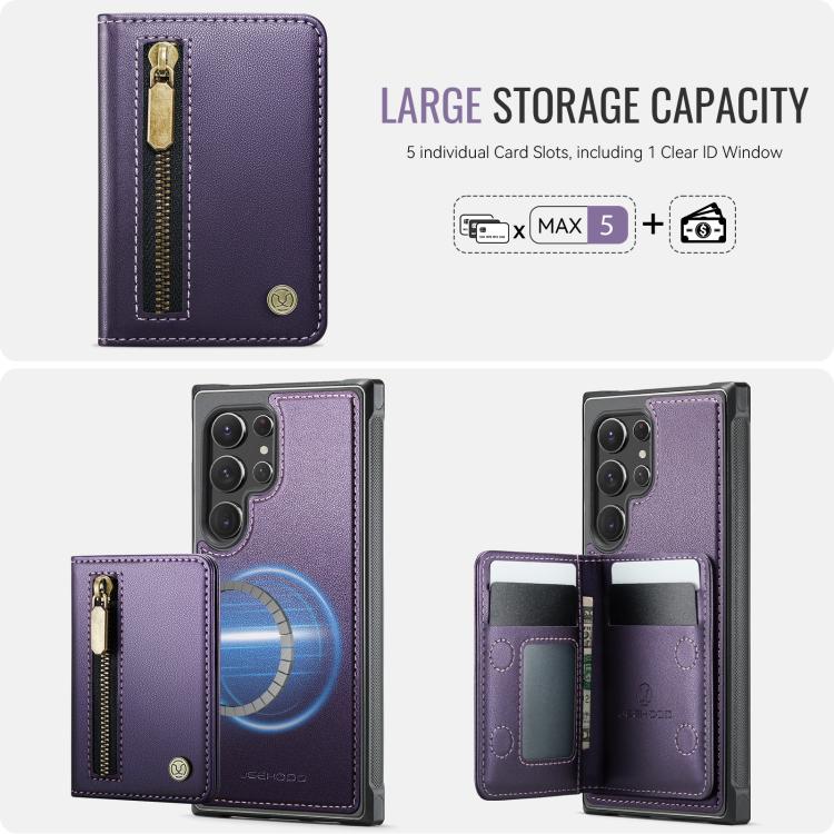 JEEHOOD J12 Esclusiva custodia per telefono con cerniera, protezione RFID e MagSafe, porta carte., For Samsung Galaxy S22 Ultra 5G, For Samsung Galaxy S22+ 5G, For Samsung Galaxy S22 5G, For Samsung Galaxy S21 FE 5G