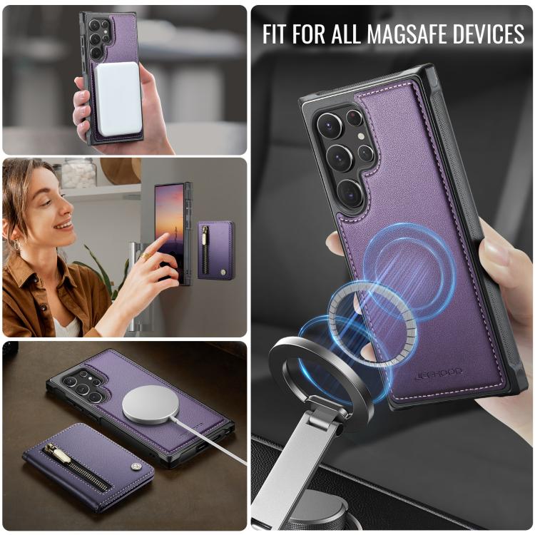 JEEHOOD J12 Esclusiva custodia per telefono con cerniera, protezione RFID e MagSafe, porta carte., For Samsung Galaxy S22 Ultra 5G, For Samsung Galaxy S22+ 5G, For Samsung Galaxy S22 5G, For Samsung Galaxy S21 FE 5G
