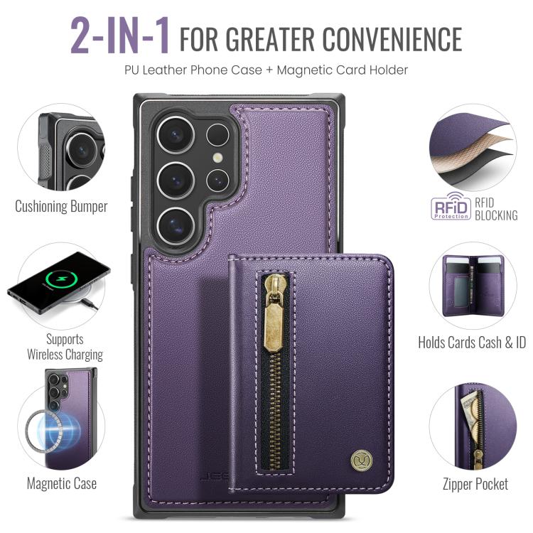 JEEHOOD J12 Esclusiva custodia per telefono con cerniera, protezione RFID e MagSafe, porta carte., For Samsung Galaxy S24 Ultra 5G, For Samsung Galaxy S23 FE 5G, For Samsung Galaxy S23+ 5G, For Samsung Galaxy S23 5G