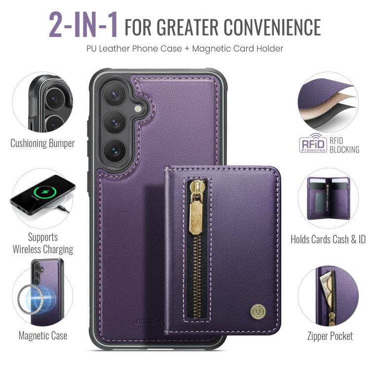 JEEHOOD J12 Esclusiva custodia per telefono con cerniera, protezione RFID e MagSafe, porta carte., For Galaxy S26 FE 5G, For Samsung Galaxy S26+ 5G, For Samsung Galaxy S26 Ultra 5G, For Samsung Galaxy S26 5G