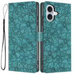 Custodia per telefono in pelle con motivo a fiori di ciliegio in rilievo, For iPhone 16 Plus, For iPhone 16, For iPhone 15 Pro Max