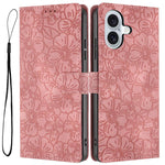 Custodia per telefono in pelle con motivo a fiori di ciliegio in rilievo, For iPhone 16 Plus, For iPhone 16, For iPhone 15 Pro Max