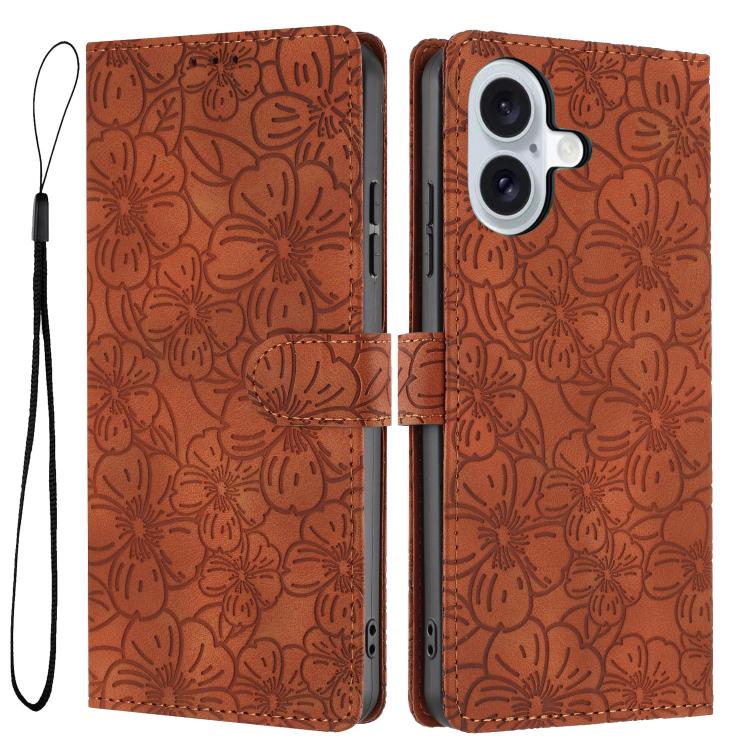 Custodia per telefono in pelle con motivo a fiori di ciliegio in rilievo, For iPhone 16 Plus, For iPhone 16, For iPhone 15 Pro Max