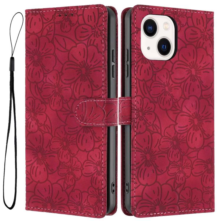 Custodia per telefono in pelle con motivo a fiori di ciliegio in rilievo, For iPhone 15 Pro, For iPhone 15 Plus, For iPhone 15