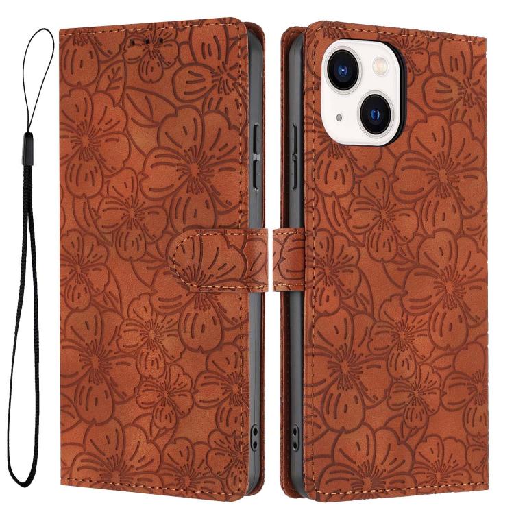 Custodia per telefono in pelle con motivo a fiori di ciliegio in rilievo, For iPhone 15 Pro, For iPhone 15 Plus, For iPhone 15
