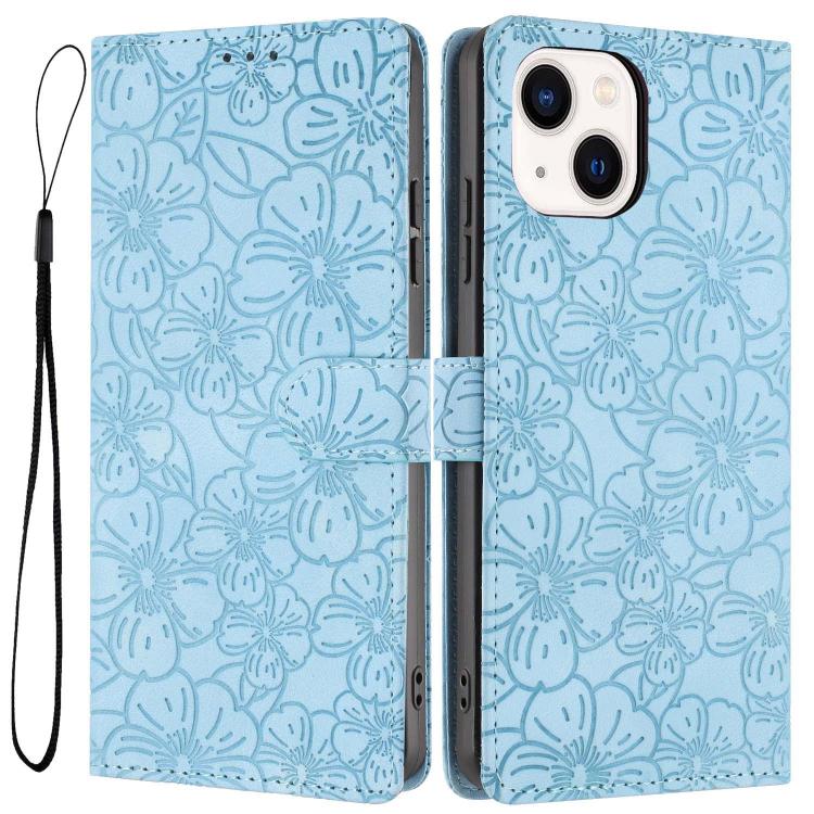 Custodia per telefono in pelle con motivo a fiori di ciliegio in rilievo, For iPhone 14 Plus, For iPhone 14, For iPhone 14 Pro