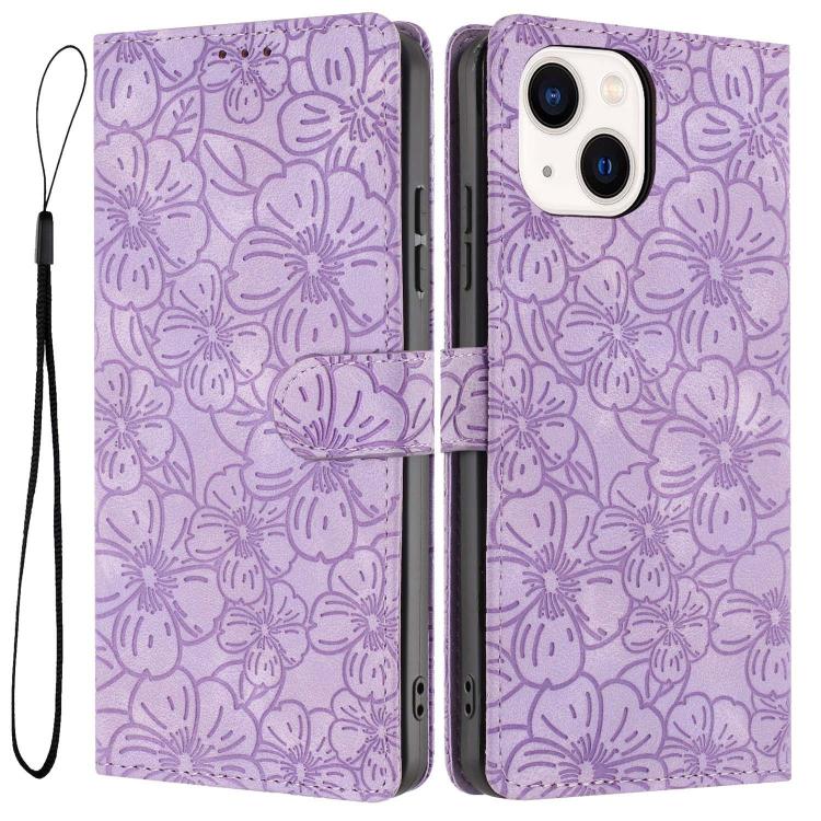 Custodia per telefono in pelle con motivo a fiori di ciliegio in rilievo, For iPhone 14 Plus, For iPhone 14, For iPhone 14 Pro