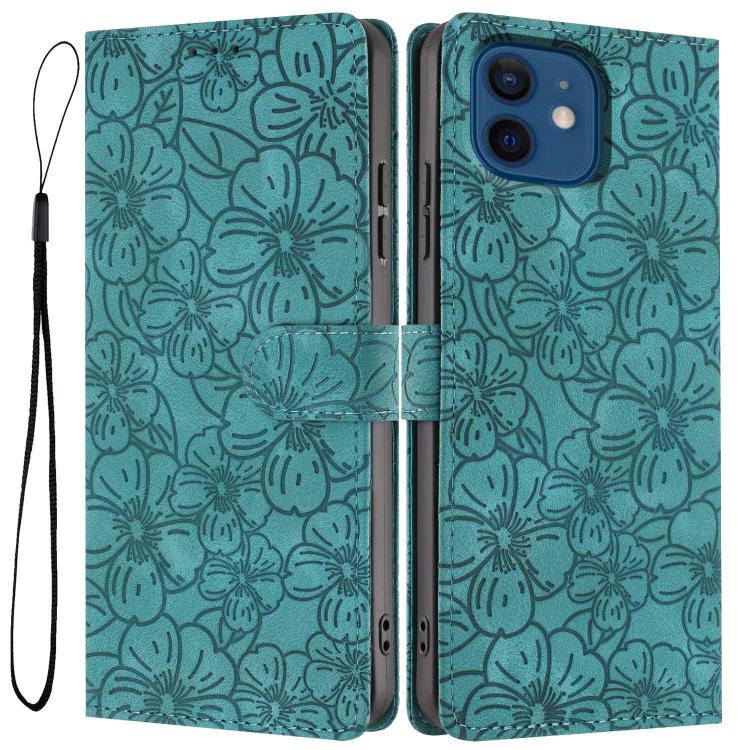 Custodia per telefono in pelle con motivo a fiori di ciliegio in rilievo, For iPhone 13, For iPhone 12 / 12 Pro, For iPhone 12 Pro Max
