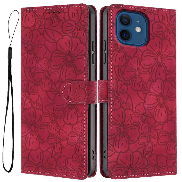 Custodia per telefono in pelle con motivo a fiori di ciliegio in rilievo, For iPhone 13, For iPhone 12 / 12 Pro, For iPhone 12 Pro Max