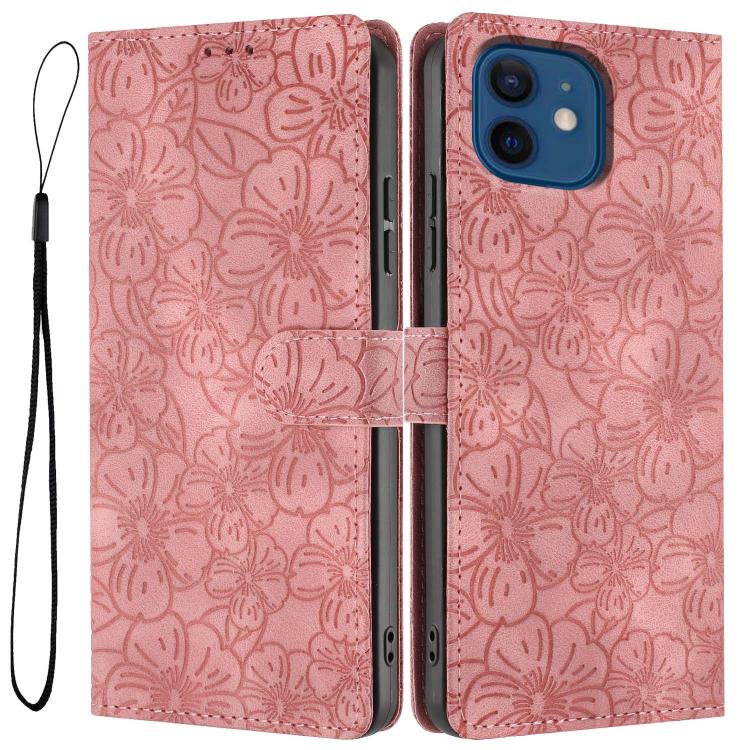 Custodia per telefono in pelle con motivo a fiori di ciliegio in rilievo, For iPhone 13, For iPhone 12 / 12 Pro, For iPhone 12 Pro Max