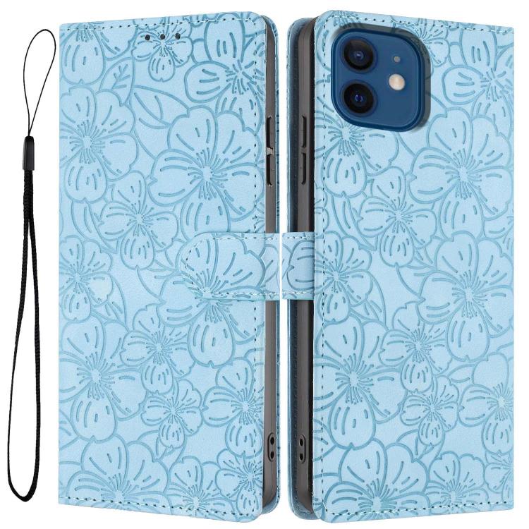 Custodia per telefono in pelle con motivo a fiori di ciliegio in rilievo, For iPhone 13, For iPhone 12 / 12 Pro, For iPhone 12 Pro Max