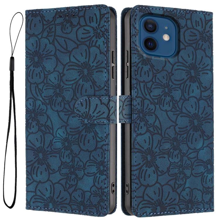 Custodia per telefono in pelle con motivo a fiori di ciliegio in rilievo, For iPhone 13, For iPhone 12 / 12 Pro, For iPhone 12 Pro Max