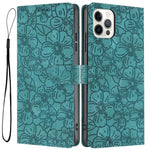 Custodia per telefono in pelle con motivo a fiori di ciliegio in rilievo, For iPhone 13, For iPhone 12 / 12 Pro, For iPhone 12 Pro Max