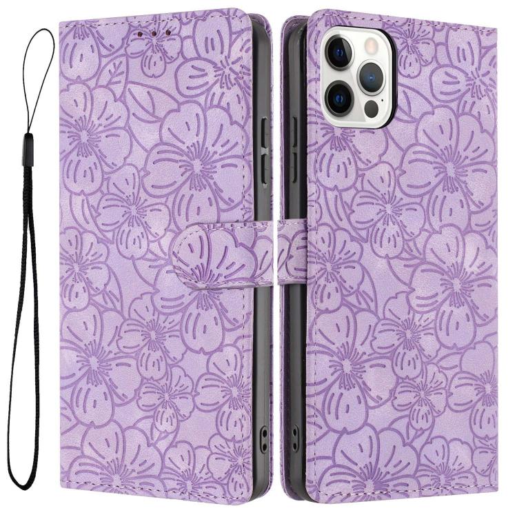 Custodia per telefono in pelle con motivo a fiori di ciliegio in rilievo, For iPhone 13, For iPhone 12 / 12 Pro, For iPhone 12 Pro Max
