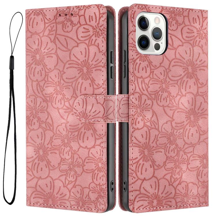 Custodia per telefono in pelle con motivo a fiori di ciliegio in rilievo, For iPhone 13, For iPhone 12 / 12 Pro, For iPhone 12 Pro Max