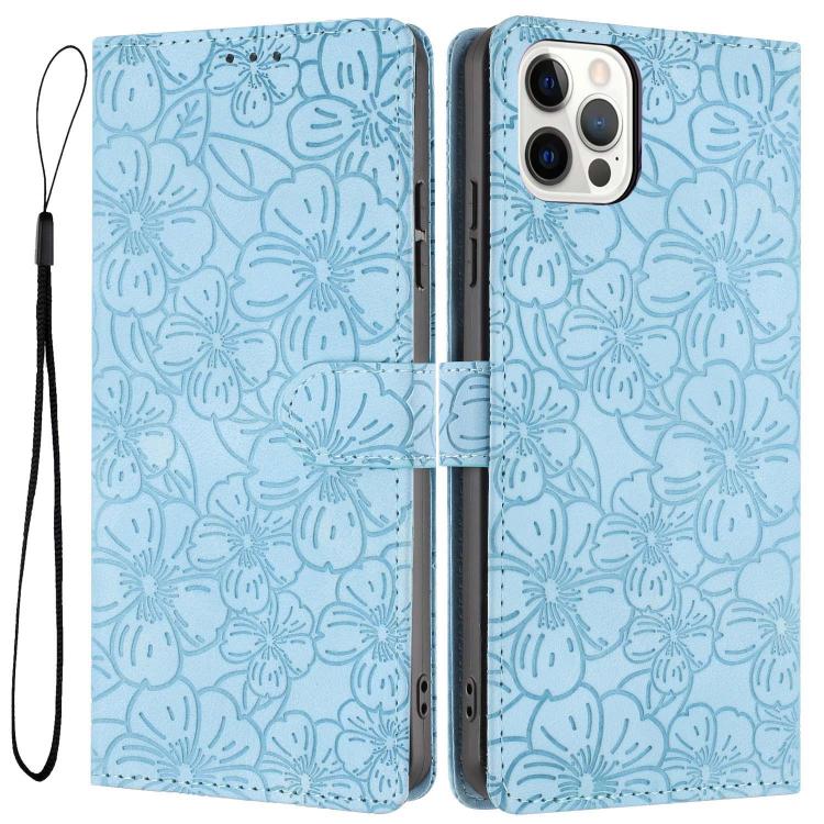 Custodia per telefono in pelle con motivo a fiori di ciliegio in rilievo, For iPhone 13, For iPhone 12 / 12 Pro, For iPhone 12 Pro Max