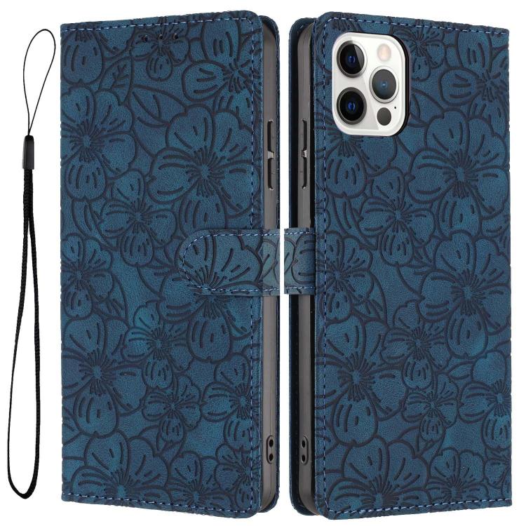 Custodia per telefono in pelle con motivo a fiori di ciliegio in rilievo, For iPhone 13, For iPhone 12 / 12 Pro, For iPhone 12 Pro Max