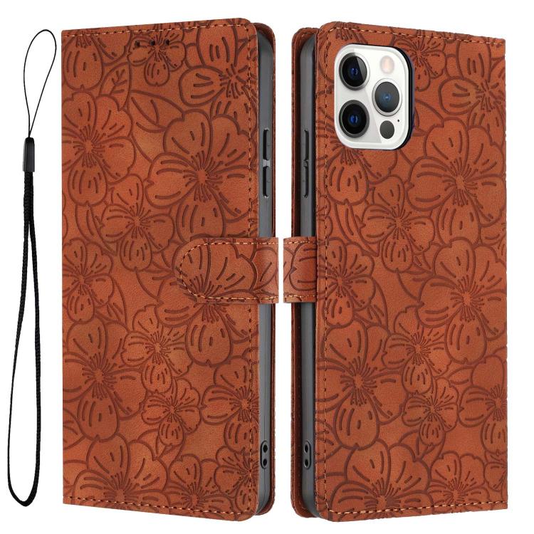 Custodia per telefono in pelle con motivo a fiori di ciliegio in rilievo, For iPhone 13, For iPhone 12 / 12 Pro, For iPhone 12 Pro Max