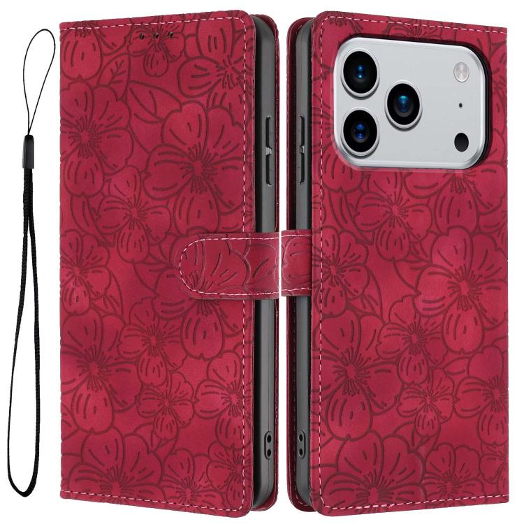 Custodia per telefono in pelle con motivo a fiori di ciliegio in rilievo, For iPhone 18 Pro, For iPhone 18 Pro Max, For iPhone 17e / 16e