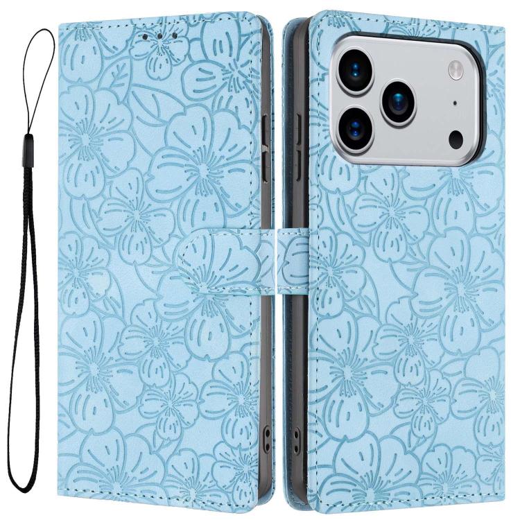 Custodia per telefono in pelle con motivo a fiori di ciliegio in rilievo, For iPhone 18 Pro, For iPhone 18 Pro Max, For iPhone 17e / 16e