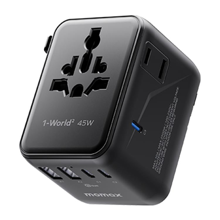 Caricabatterie da viaggio universale GaN MOMAX UA31D 1-World 2 da 45 W con doppia presa CA e 5 porte, con cavo da 60 W., UA31D