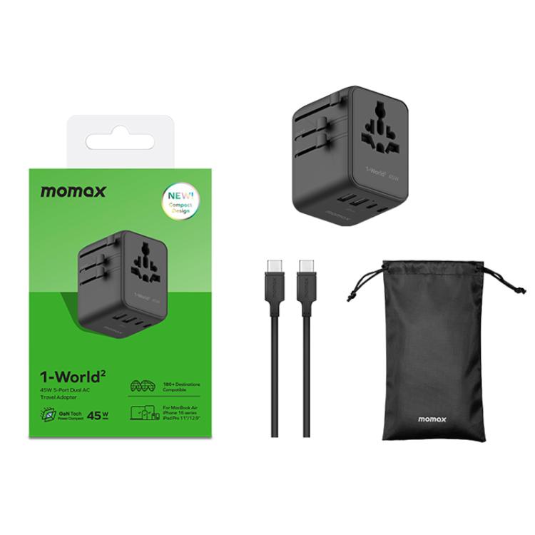 Caricabatterie da viaggio universale MOMAX 45W GaN con 5 porte