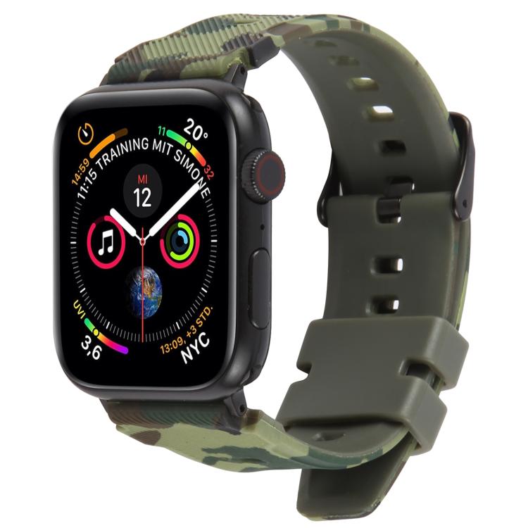 Cinturino per orologio in silicone con stampa mimetica e connettore nero xDfind, For Apple Watch 42 / 44 / 45 / 46 / 49mm, For Apple Watch 38 / 40 / 41 / S10 42mm