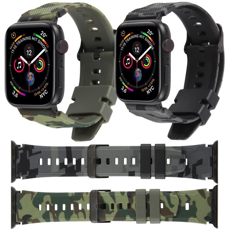 Cinturino per orologio in silicone con stampa mimetica e connettore nero xDfind, For Apple Watch 42 / 44 / 45 / 46 / 49mm, For Apple Watch 38 / 40 / 41 / S10 42mm