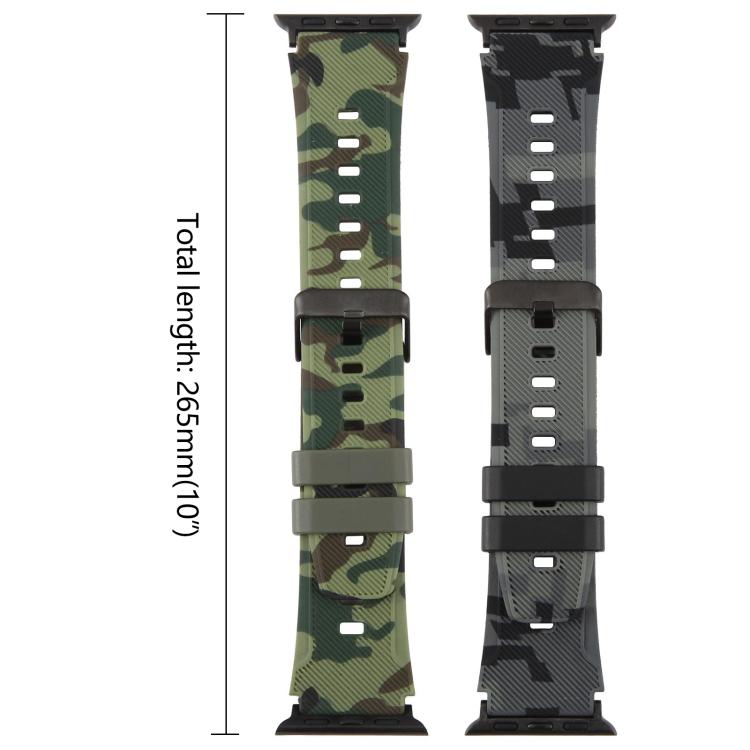 Cinturino per orologio in silicone con stampa mimetica e connettore nero xDfind, For Apple Watch 42 / 44 / 45 / 46 / 49mm, For Apple Watch 38 / 40 / 41 / S10 42mm