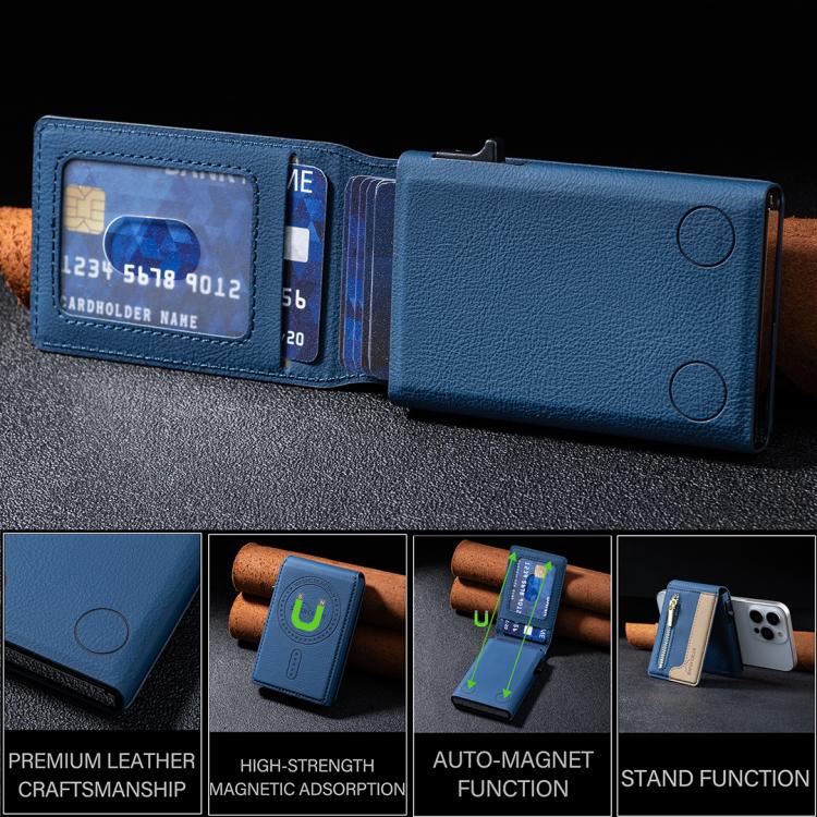 BFK31 Portafoglio in pelle con cerniera e chiusura magnetica MagSafe, a blocchi di colore.
