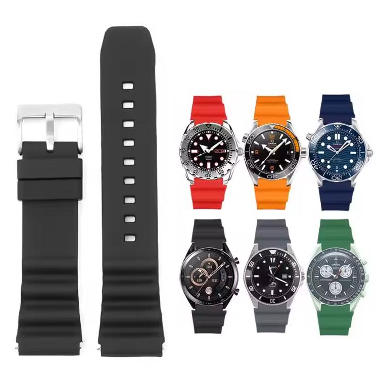 Cinturino per orologio in silicone con fibbia argentata xDfind, 20mm, 22mm