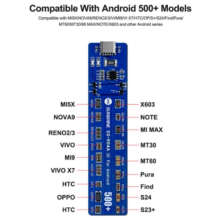 SUNSHINE SS-904A SE Scheda di attivazione batteria universale per telefoni Android con polarità automatica, SS-904A SE