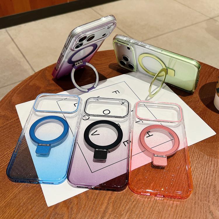 Anello in metallo trasparente sfumato con custodia MagSafe per telefono, For iPhone 16 Pro Max, For iPhone 16 Pro, For iPhone 16 Plus, For iPhone 16