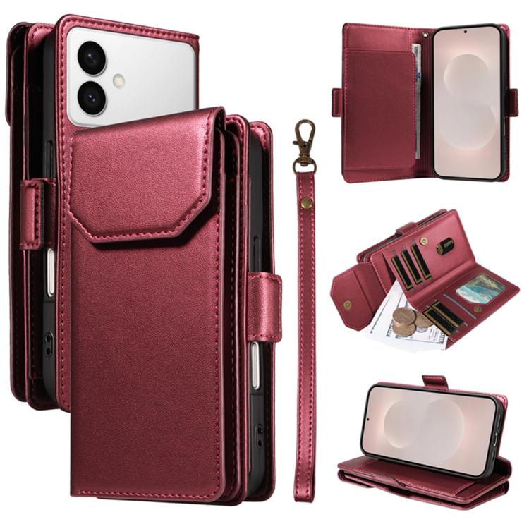 Portafoglio multi-carta, custodia in pelle per telefono con cinturino, For Galaxy S26 FE 5G, For Galaxy S26 Edge 5G, For Galaxy S26 Ultra 5G, For Galaxy S26 5G