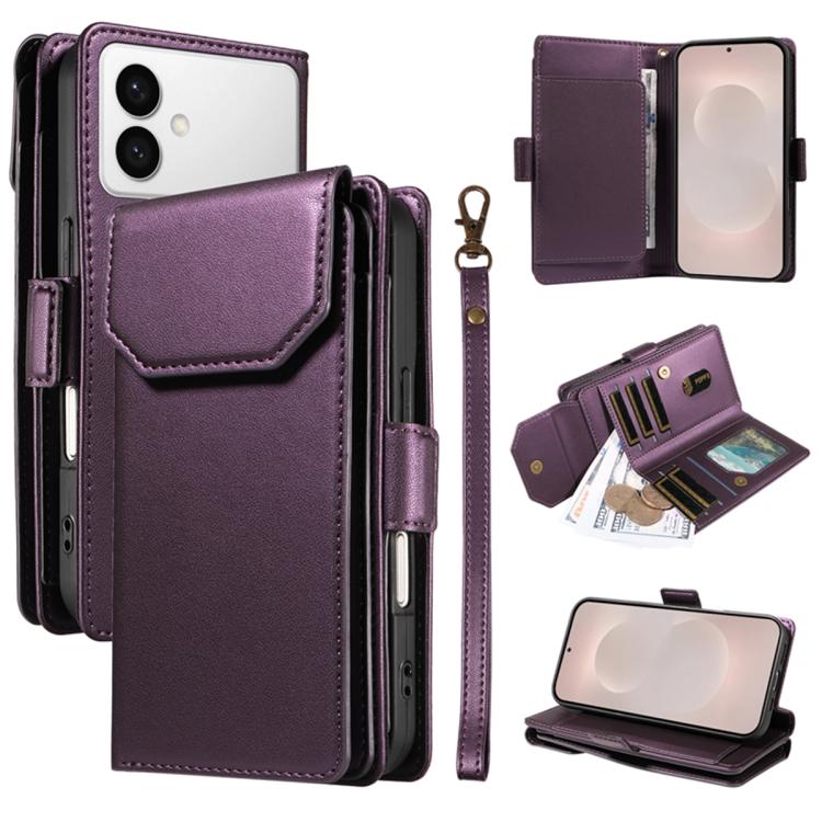 Portafoglio multi-carta, custodia in pelle per telefono con cinturino, For Galaxy S26 FE 5G, For Galaxy S26 Edge 5G, For Galaxy S26 Ultra 5G, For Galaxy S26 5G