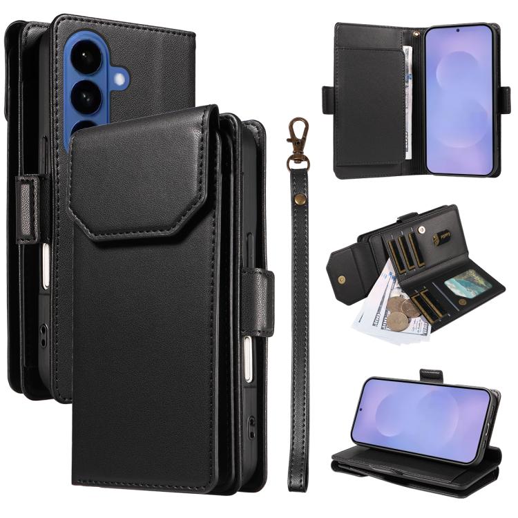 Portafoglio multi-carta, custodia in pelle per telefono con cinturino, For Galaxy S26 FE 5G, For Galaxy S26 Edge 5G, For Galaxy S26 Ultra 5G, For Galaxy S26 5G