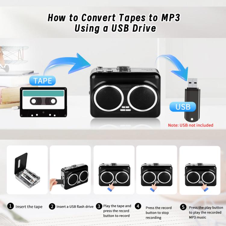 Convertitore cassette a MP3 portatile con doppi altoparlanti