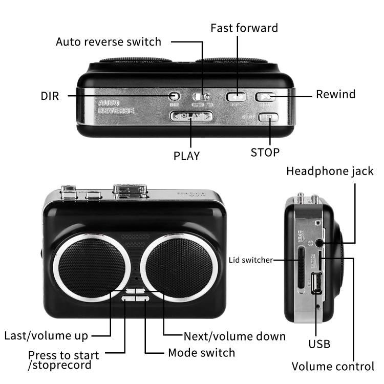 Convertitore cassette a MP3 portatile con doppi altoparlanti