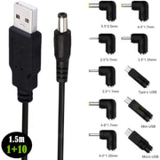 1.5m USB to DC5.5x2.1mm Male Power Cord with 10pcs Converter, 1+10