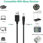 1.5m USB to DC5.5x2.1mm Male Power Cord with 13pcs Converter, 1+13