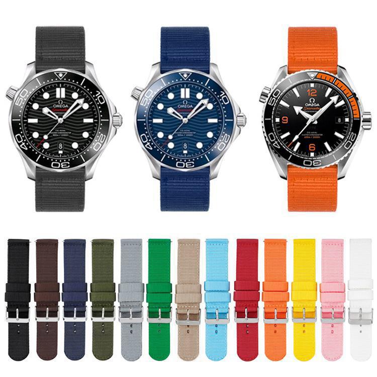 Cinturino per orologio in tela di nylon tinta unita con fibbia ad ardiglione in acciaio inossidabile., 22mm