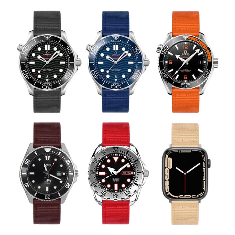 Cinturino per orologio in tela di nylon tinta unita con fibbia ad ardiglione in acciaio inossidabile., 22mm