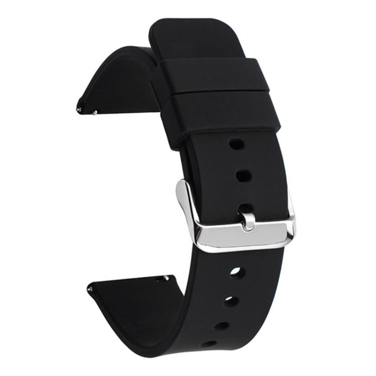 Cinturino per orologio impermeabile in silicone tinta unita con fibbia ad ardiglione in acciaio inossidabile color argento., 24mm