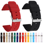 Cinturino per orologio impermeabile in silicone tinta unita con fibbia ad ardiglione in acciaio inossidabile color argento., 10mm, 12mm