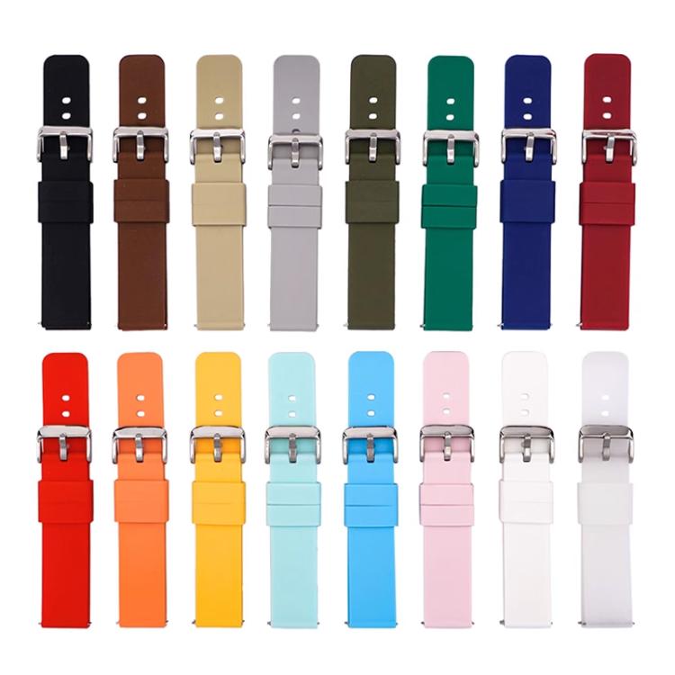 Cinturino per orologio impermeabile in silicone tinta unita con fibbia ad ardiglione in acciaio inossidabile color argento., 10mm, 12mm
