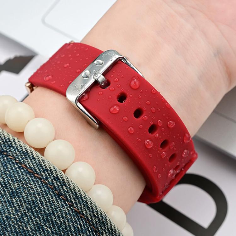 Cinturino per orologio impermeabile in silicone tinta unita con fibbia ad ardiglione in acciaio inossidabile color argento., 21mm