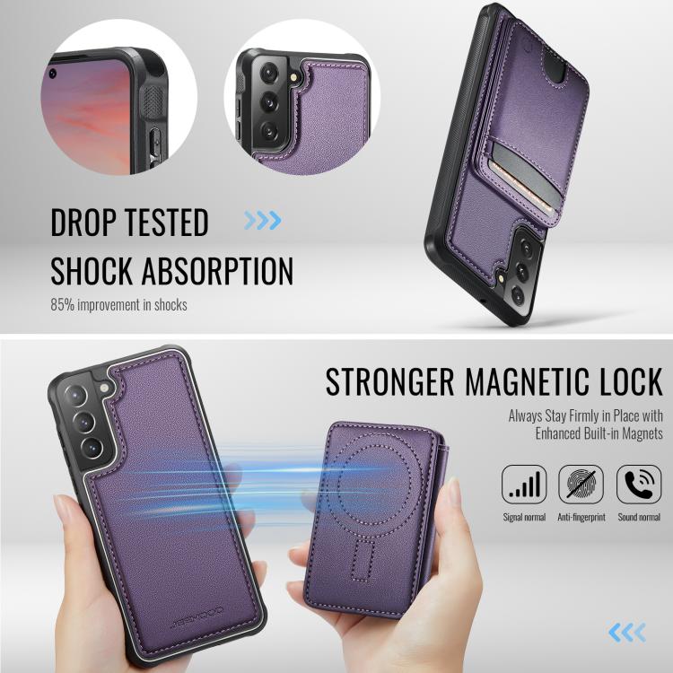 Custodia per telefono in pelle JEEHOOD J10 con porta carte a ribalta, MagSafe Split RFID., For Samsung Galaxy S22 5G, For Samsung Galaxy S21 FE 5G, For Samsung Galaxy S20 Ultra 5G, For Samsung Galaxy S20+ 5G
