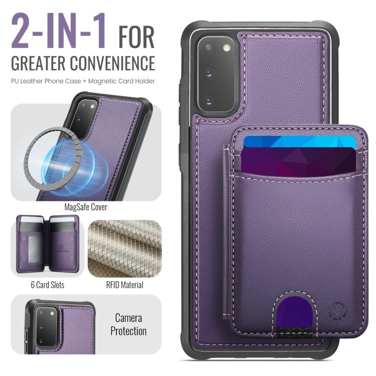 Custodia per telefono in pelle JEEHOOD J10 con porta carte a ribalta, MagSafe Split RFID., For Samsung Galaxy S20