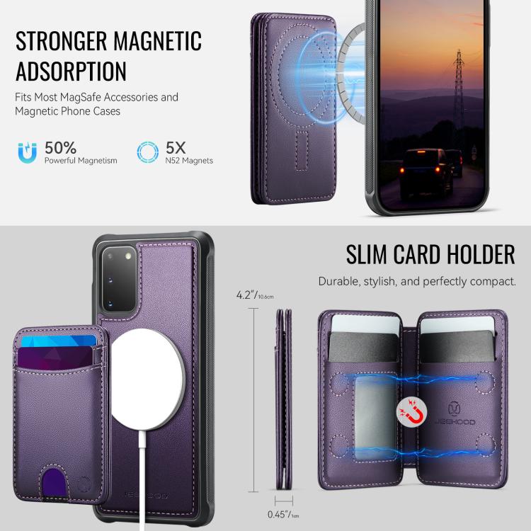 Custodia per telefono in pelle JEEHOOD J10 con porta carte a ribalta, MagSafe Split RFID., For Samsung Galaxy S20